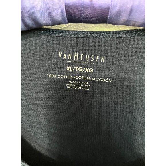 VanHuesen Knit Top Navy with Crochet Stripe in Front 3/4 Sleeves Womans Size XL - Picture 4 of 4